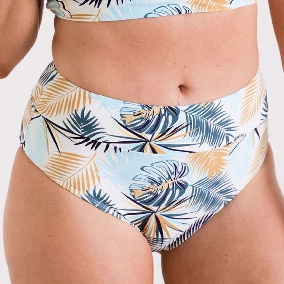NWT Small - Midrise Full Coverage Briefs Bikini Swim Bottom in Palm Print - Picture 1 of 11